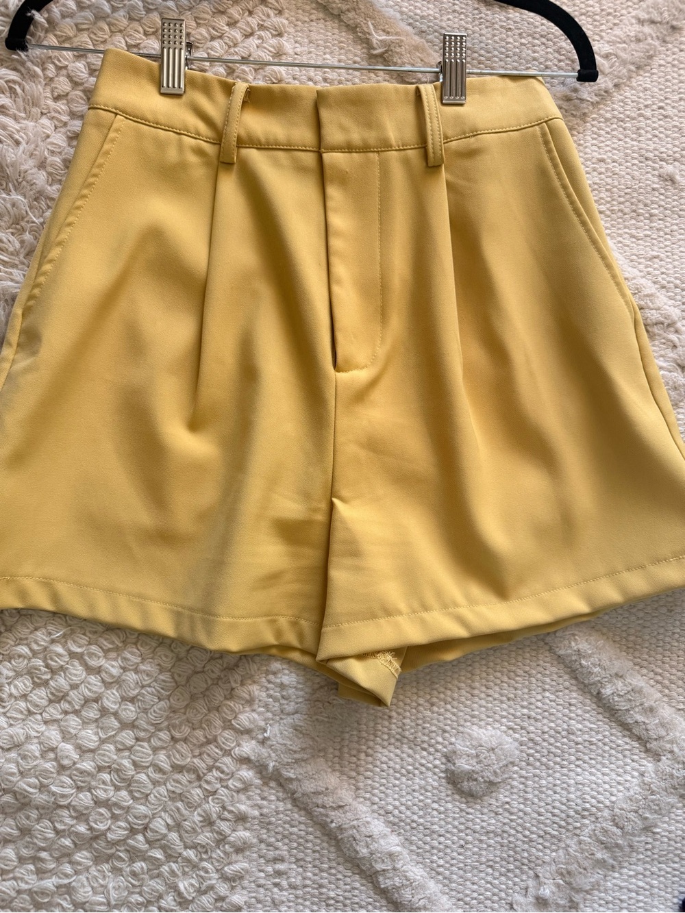 Avec Les Filles High-Waist Yellow Pleated Shorts